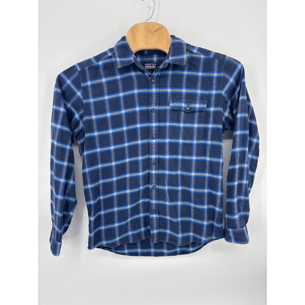 Patagonia Mens Organic Cotton Flannel Shirt Blue Grey Plaid Size M Long Sleeve - Picture 2 of 11